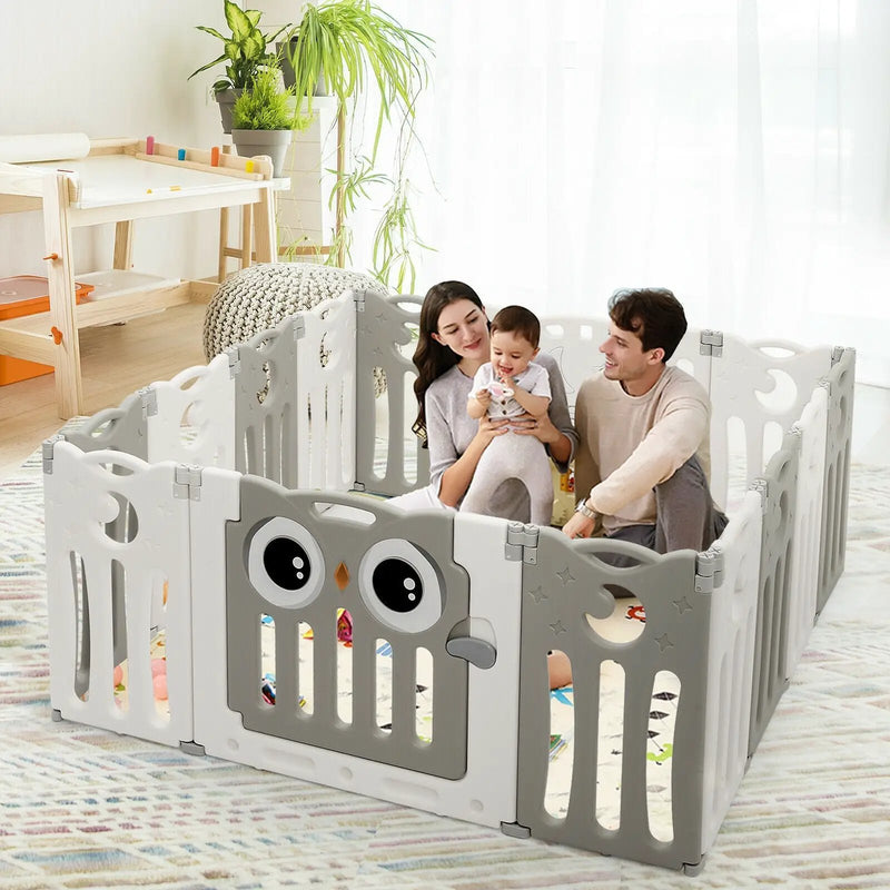 14-Panel Baby Playpen Kids Activity Center Foldable Play Yard with Lock Door by DirectDeals