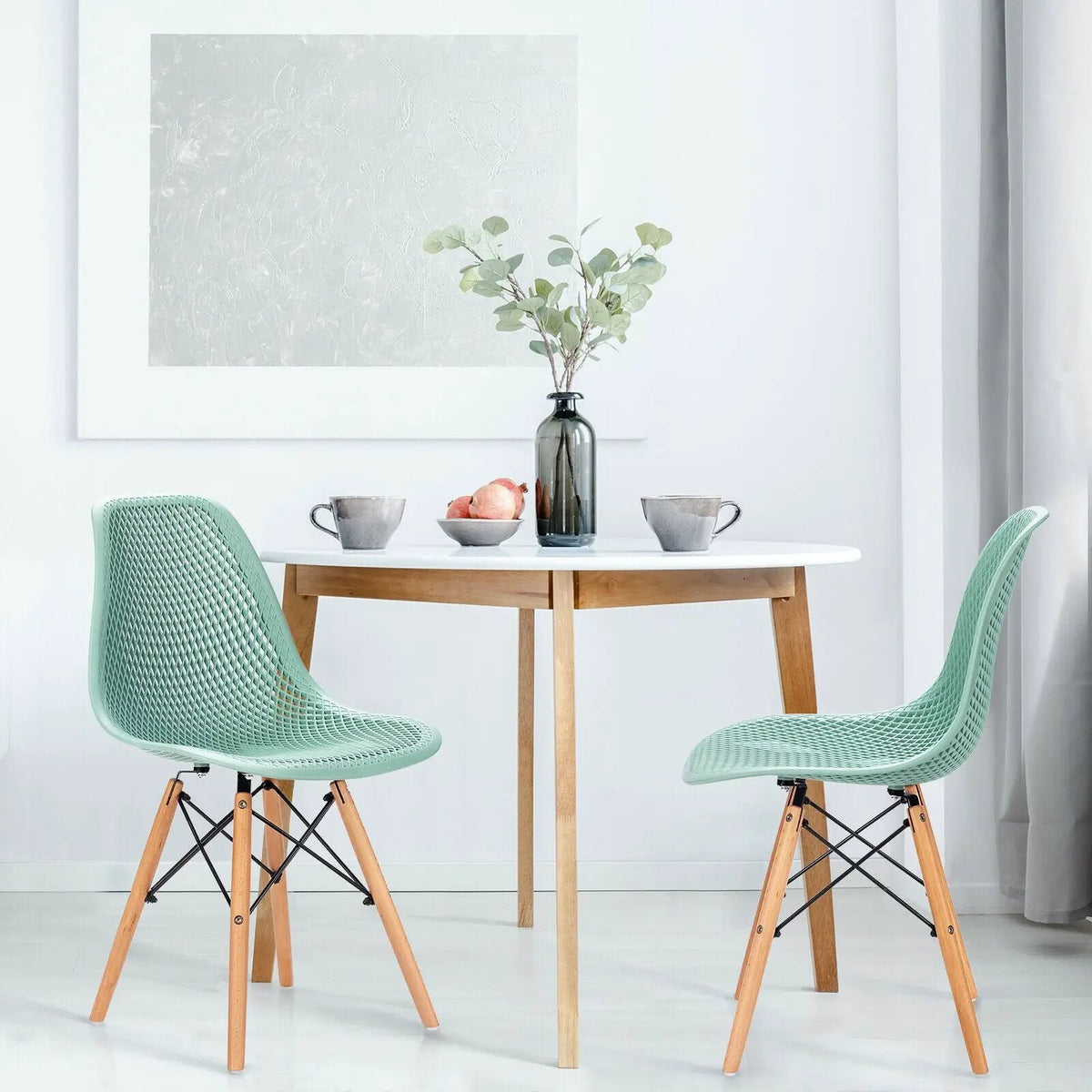 2 Pcs Modern Plastic Hollow Chair Set with Wood Leg by DirectDeals
