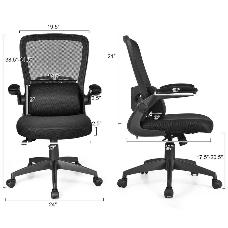 Ergonomic Desk Chair with Lumbar Support and Flip up Armrest-Black by DirectDeals