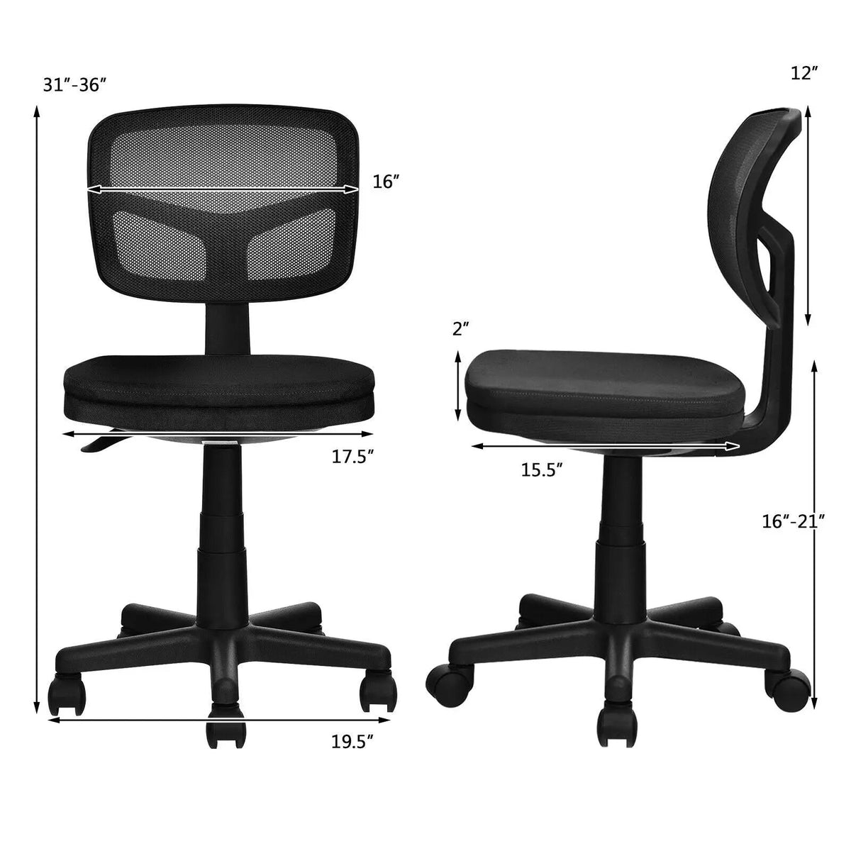 Armless Computer Chair with Height Adjustment and Breathable Mesh for Home Office, photo 18 of 40