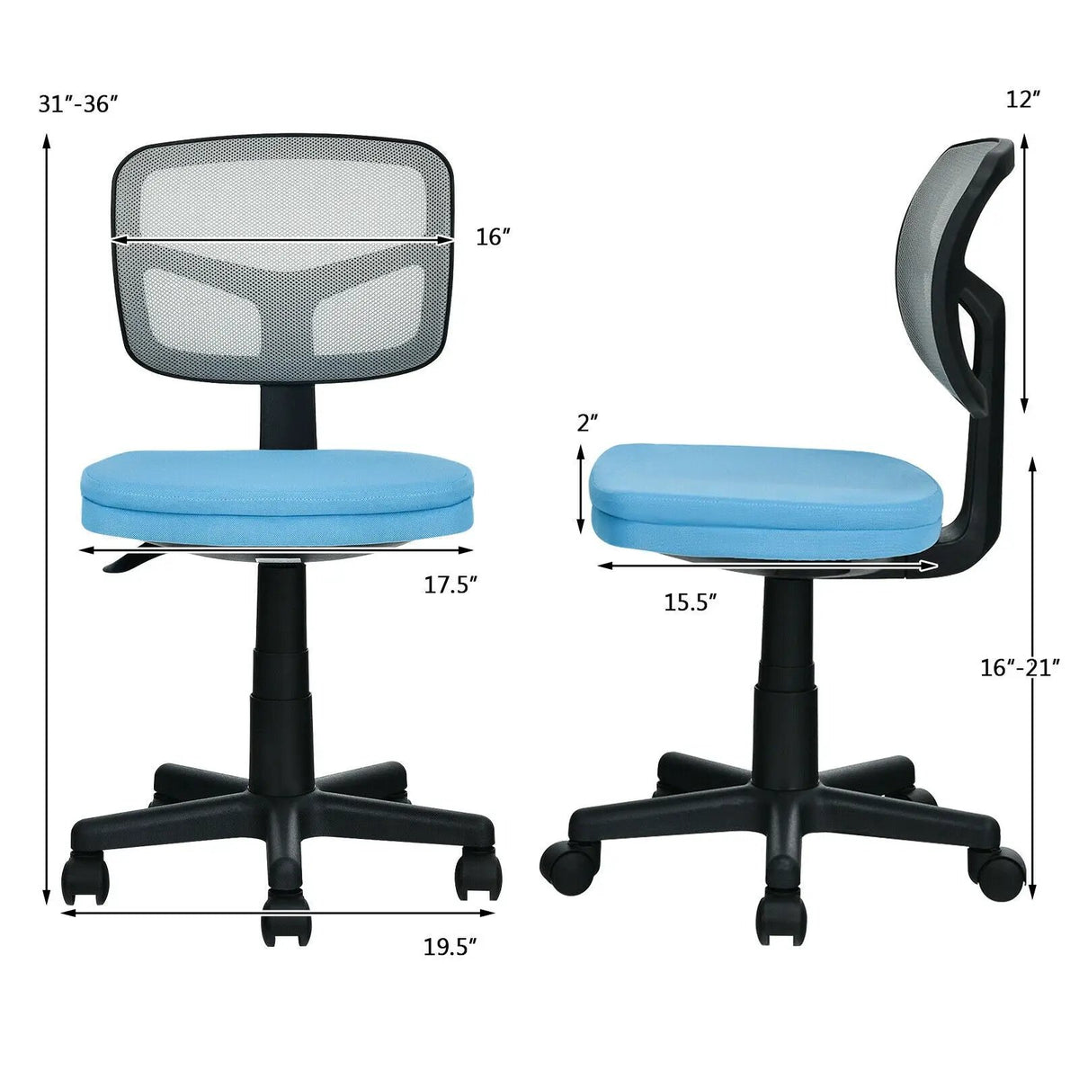 Armless Computer Chair with Height Adjustment and Breathable Mesh for Home Office, photo 17 of 40