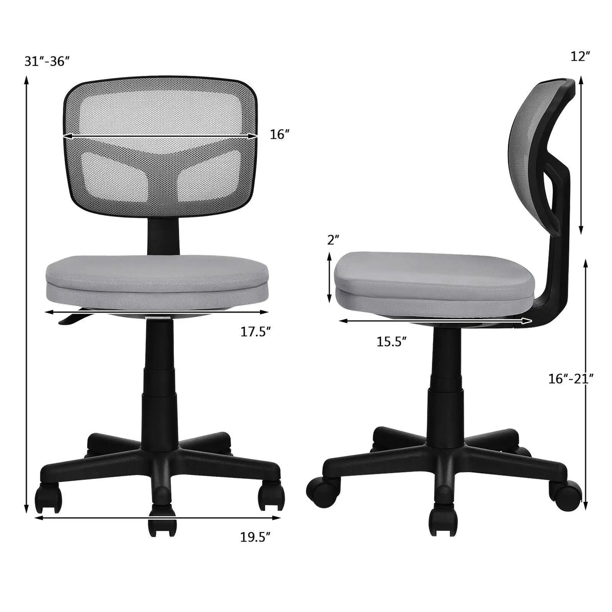 Armless Computer Chair with Height Adjustment and Breathable Mesh for Home Office, photo 26 of 40