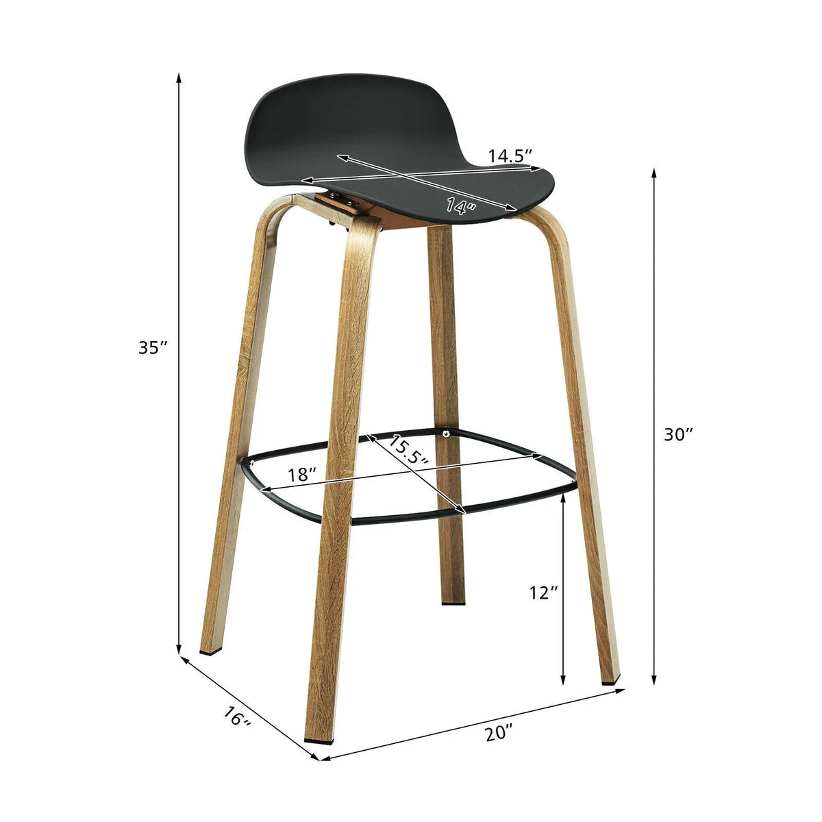 Set of 2 Modern Barstools Pub Chairs with Low Back and Metal Legs, photo 19 of 32