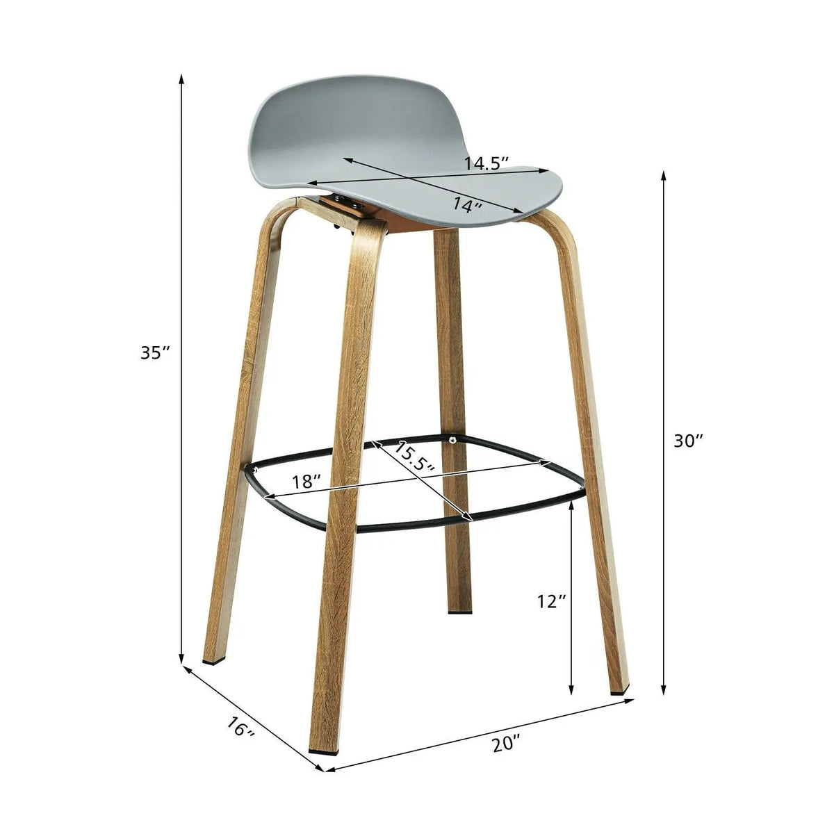 Set of 2 Modern Barstools Pub Chairs with Low Back and Metal Legs, photo 20 of 32