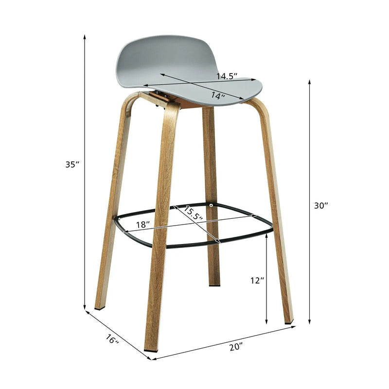 Set of 2 Modern Barstools Pub Chairs with Low Back and Metal Legs by DirectDeals