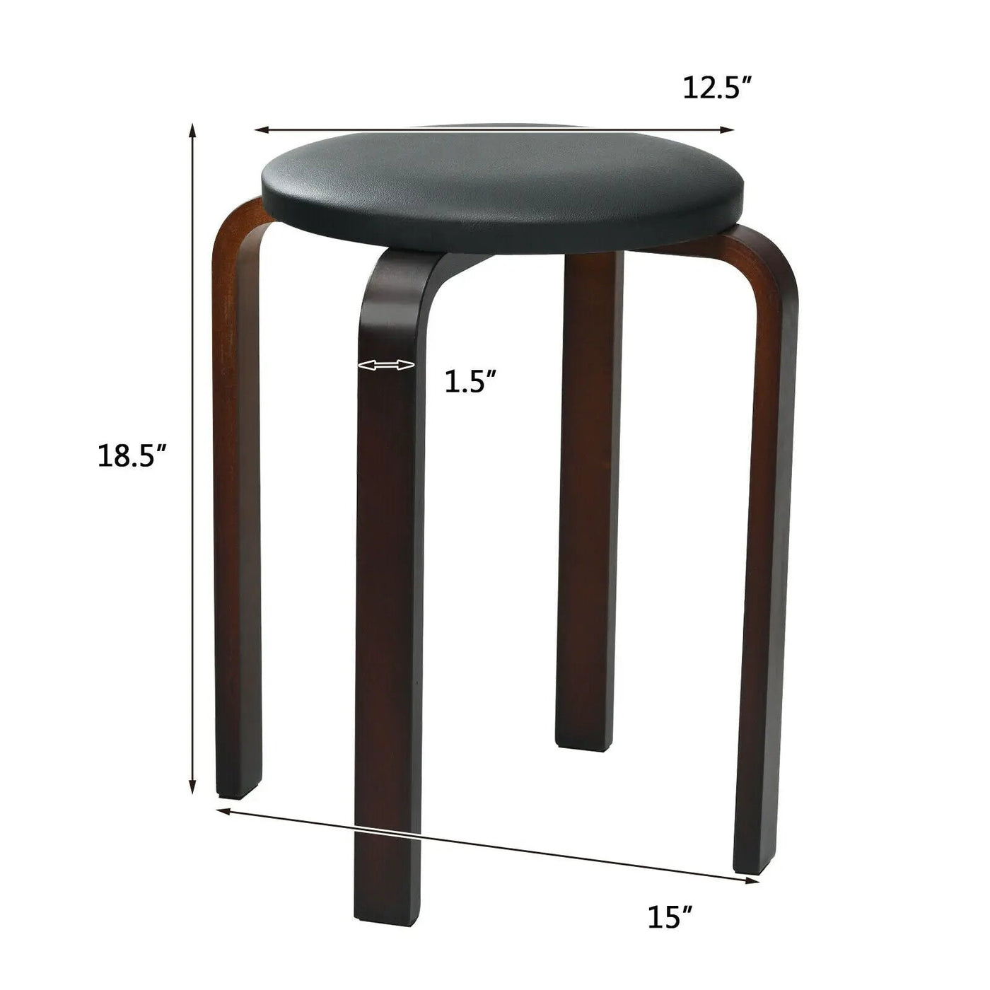 Set of 4 Bentwood Round Stool Stackable Dining Chairs with Padded Seat by DirectDeals