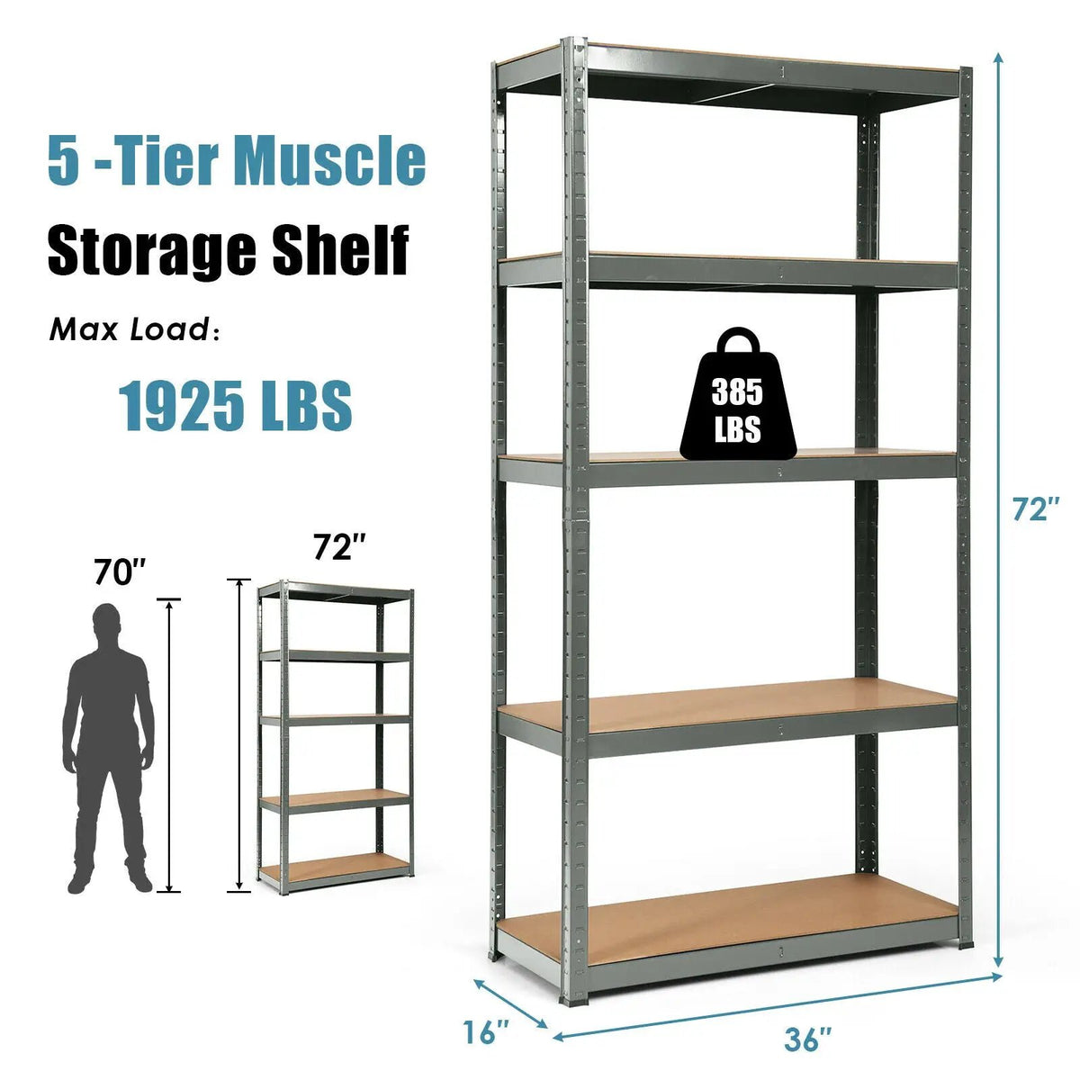 2 Pcs Storage Shelves Garage Shelving Units Tool Utility Shelves, photo 10 of 22