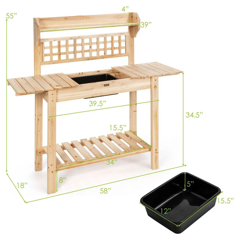 Garden Potting Bench Workstation Table with Sliding Tabletop Sink Shelves by DirectDeals