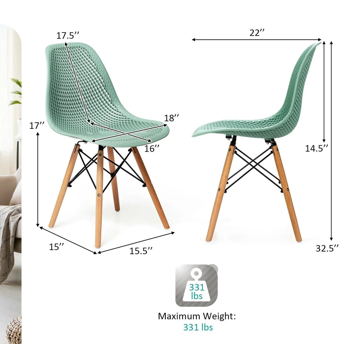 4 Pieces Modern Plastic Hollow Chair Set with Wood Leg by DirectDeals