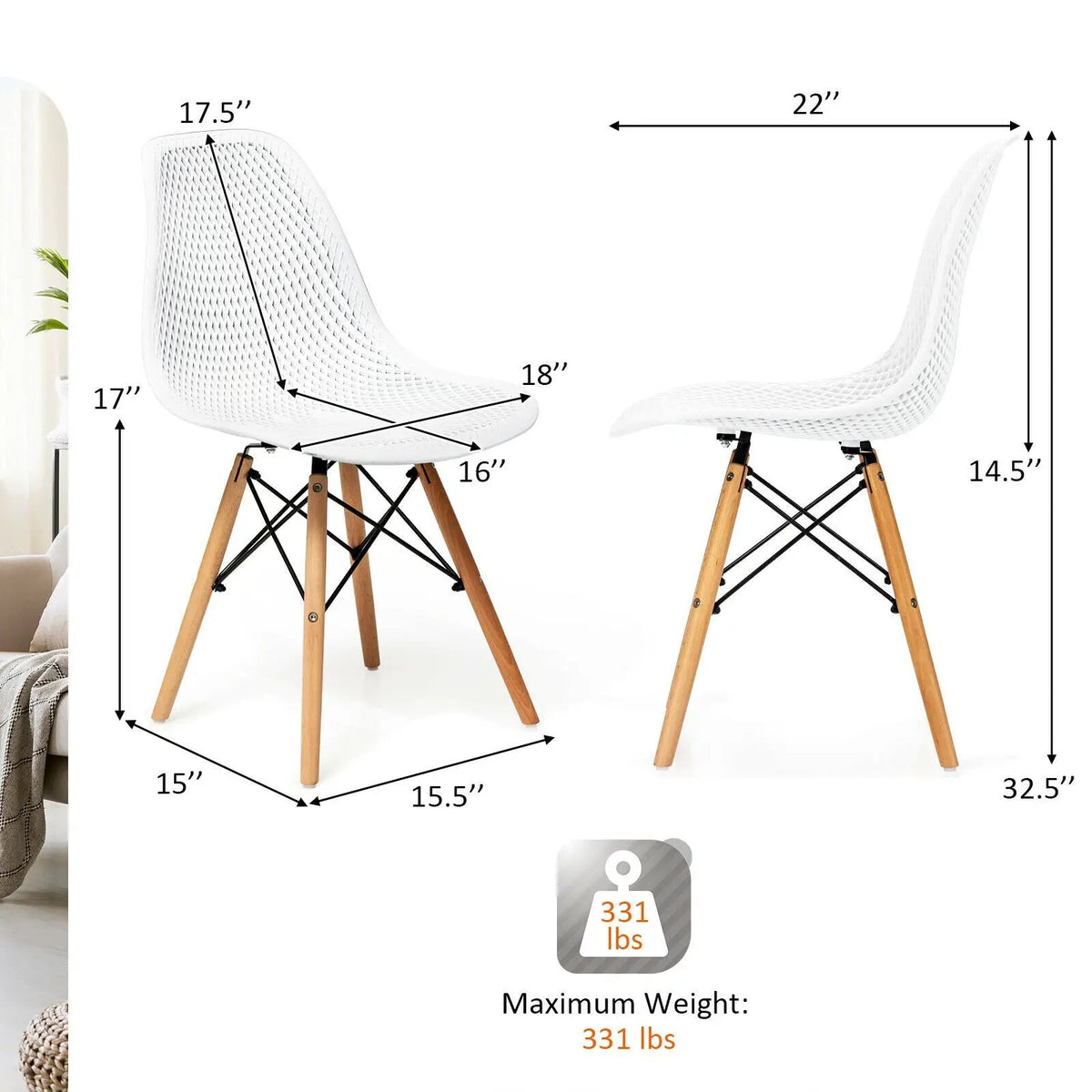 4 Pieces Modern Plastic Hollow Chair Set with Wood Leg by DirectDeals