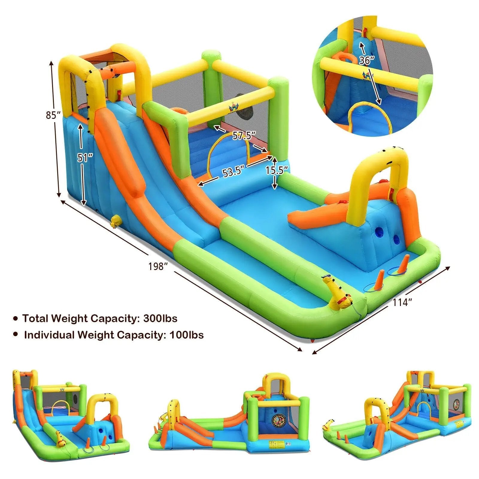 8 in 1 Inflatable Water Slide Park Bounce House Without Blower by DirectDeals