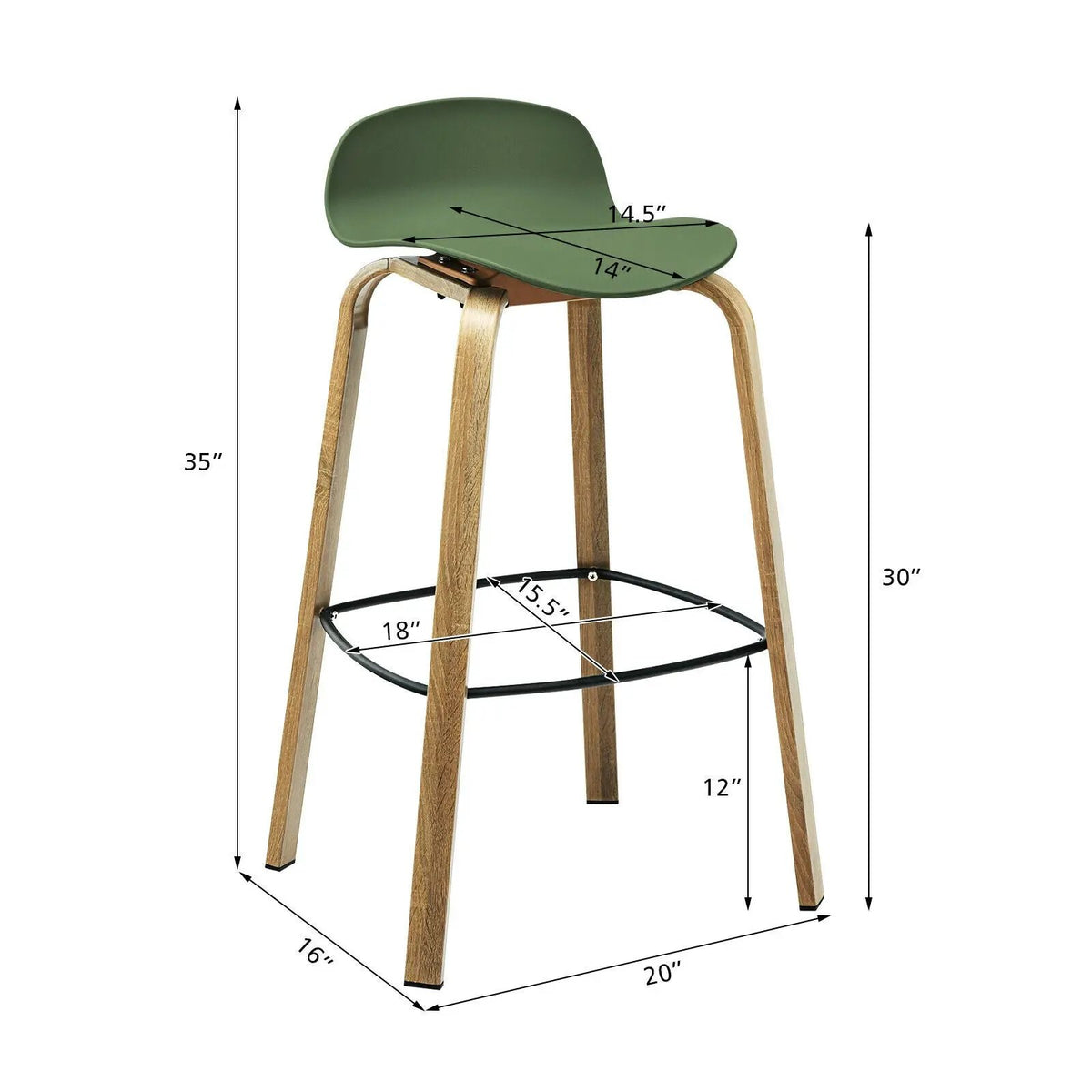 Set of 2 Modern Barstools Pub Chairs with Low Back and Metal Legs, photo 27 of 32
