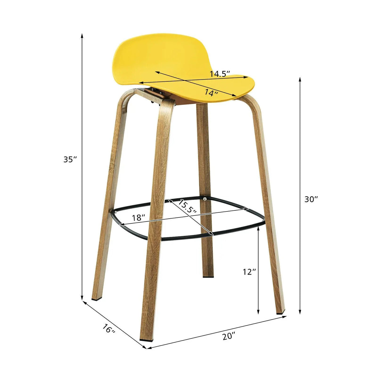 Set of 2 Modern Barstools Pub Chairs with Low Back and Metal Legs, photo 17 of 32