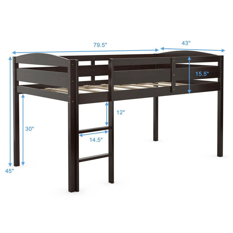Wooden Twin Low Loft Bunk Bed with Guard Rail and Ladder by DirectDeals