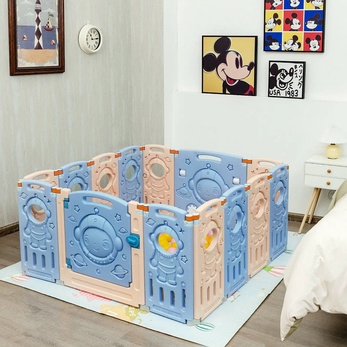 18-Panel Foldable Baby Playpen Kids Activity Center with Lockable Door, photo 14 of 24