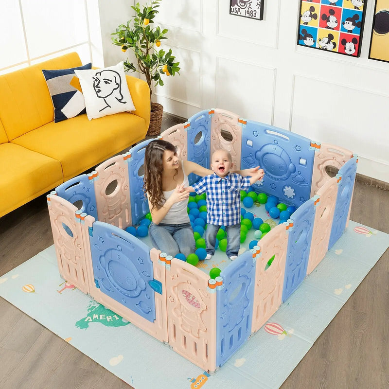 18-Panel Foldable Baby Playpen Kids Activity Center with Lockable Door by DirectDeals