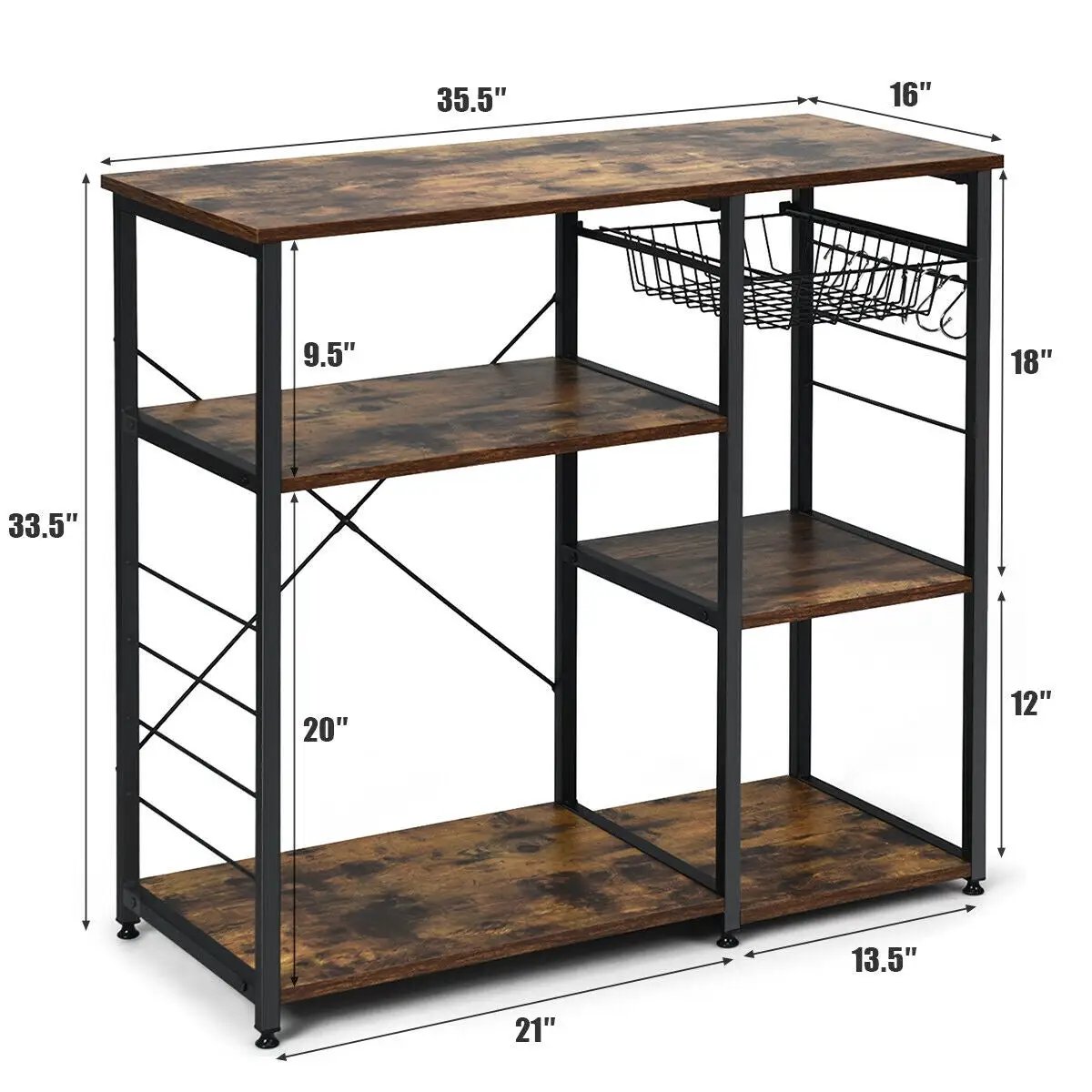 Industrial Kitchen Baker's Rack Microwave Shelf with 6 Hooks, photo 8 of 40