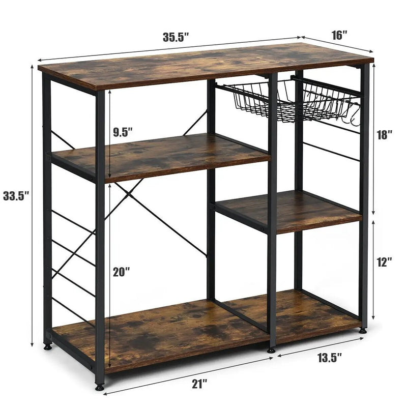 Industrial Kitchen Baker's Rack Microwave Shelf with 6 Hooks by DirectDeals