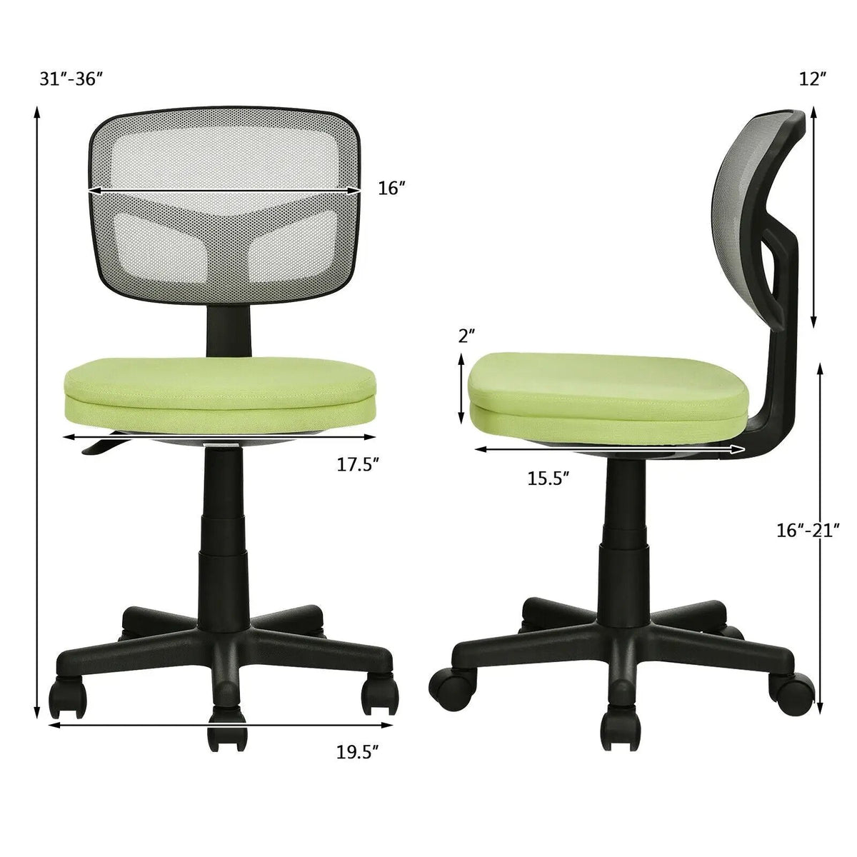 Armless Computer Chair with Height Adjustment and Breathable Mesh for Home Office, photo 19 of 40