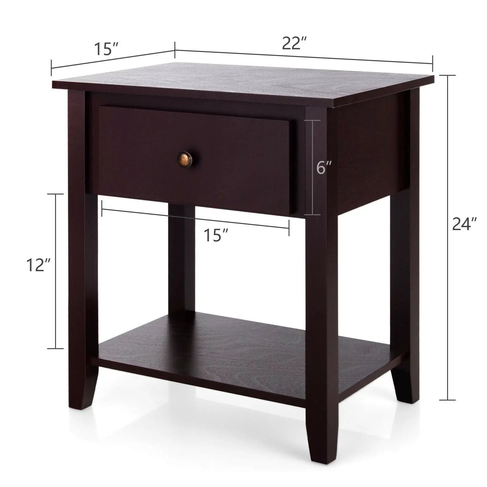 Nightstand with Drawer and Storage Shelf for Bedroom Living Room-Espresso by DirectDeals