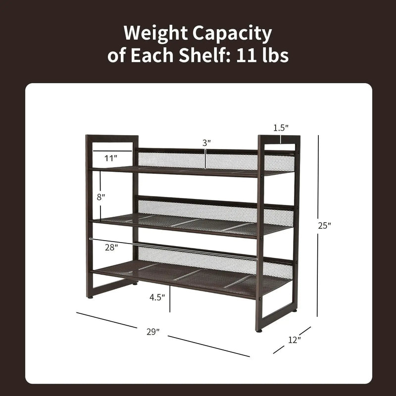 2/3/4 Tiers Flat and Slant Metal Shoe Rack for Entryway Hallway-3-Tier by DirectDeals