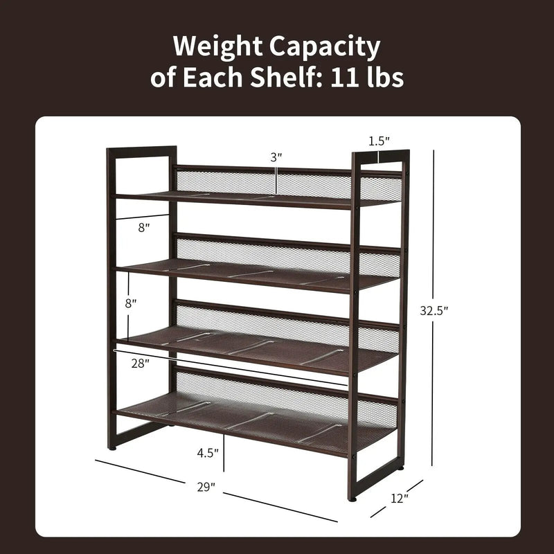 2/3/4 Tiers Flat and Slant Metal Shoe Rack for Entryway Hallway-4-Tier by DirectDeals
