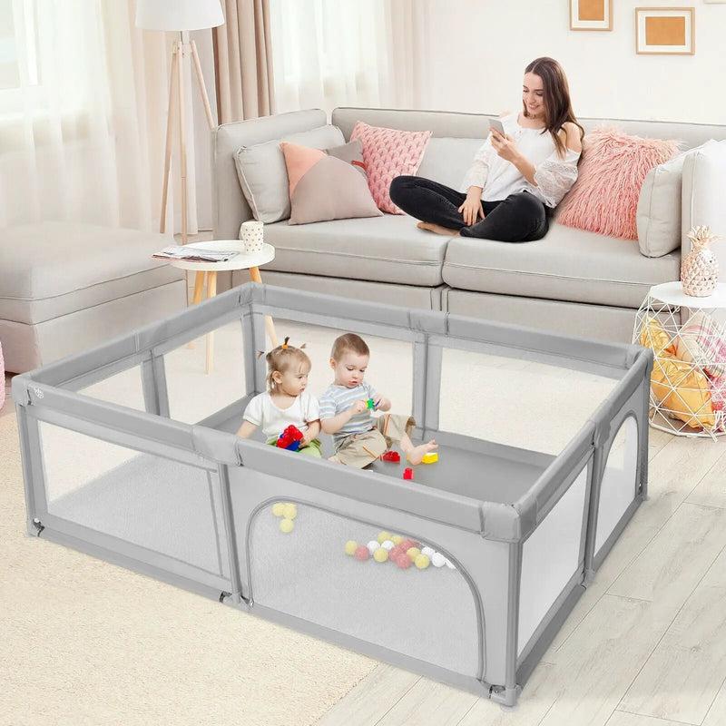 Extra-Large Safety Baby Fence with 50 Ocean Balls-Gray by DirectDeals