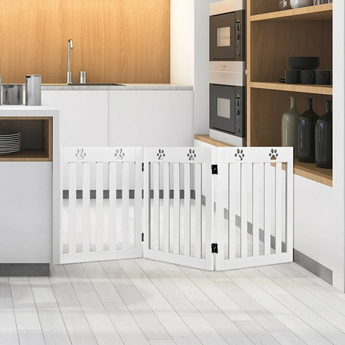 24 Inch Folding Wooden Freestanding Dog Gate with 360¬∞ Flexible Hinge for Pet, photo 4 of 16