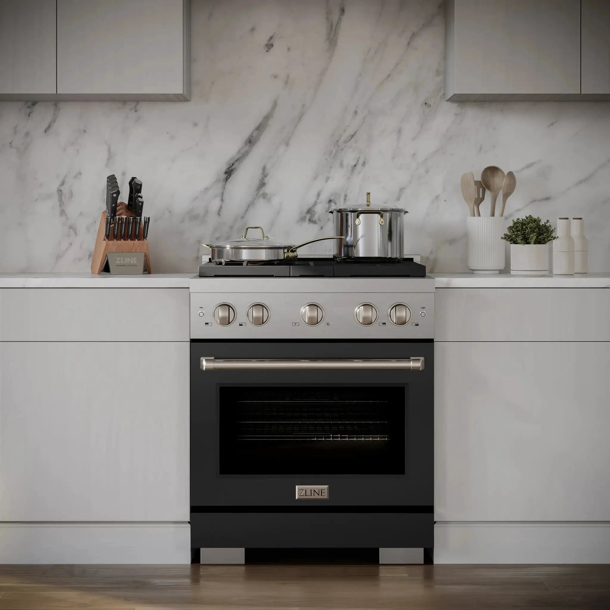 ZLINE 30" Gas Range, Convection Gas Oven, Stainless Steel,Matte Black SGR-BLM-30 by Farmhouse Kitchen and Bath