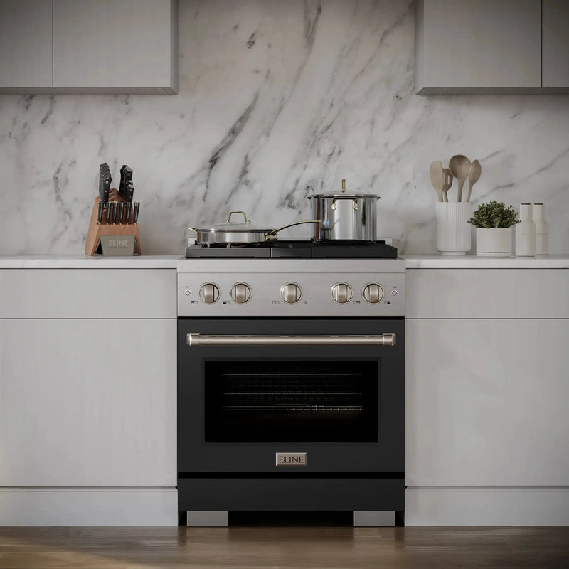 ZLINE 30" Gas Range, Convection Gas Oven, Stainless Steel,Matte Black SGR-BLM-30 by Farmhouse Kitchen and Bath