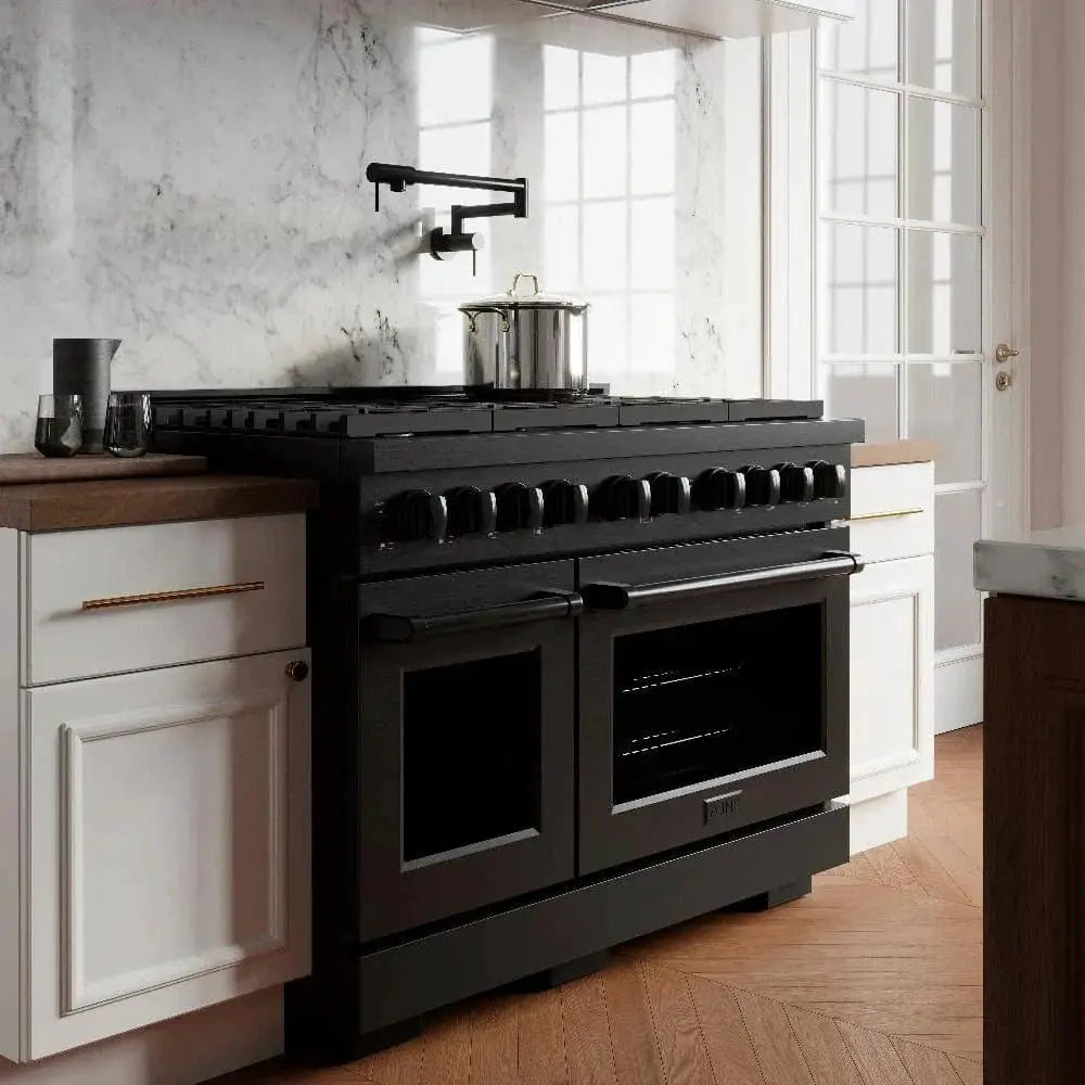 ZLINE 48"Paramount Dual Fuel Range Black Stainless Steel, SDRB-48 by Farmhouse Kitchen and Bath