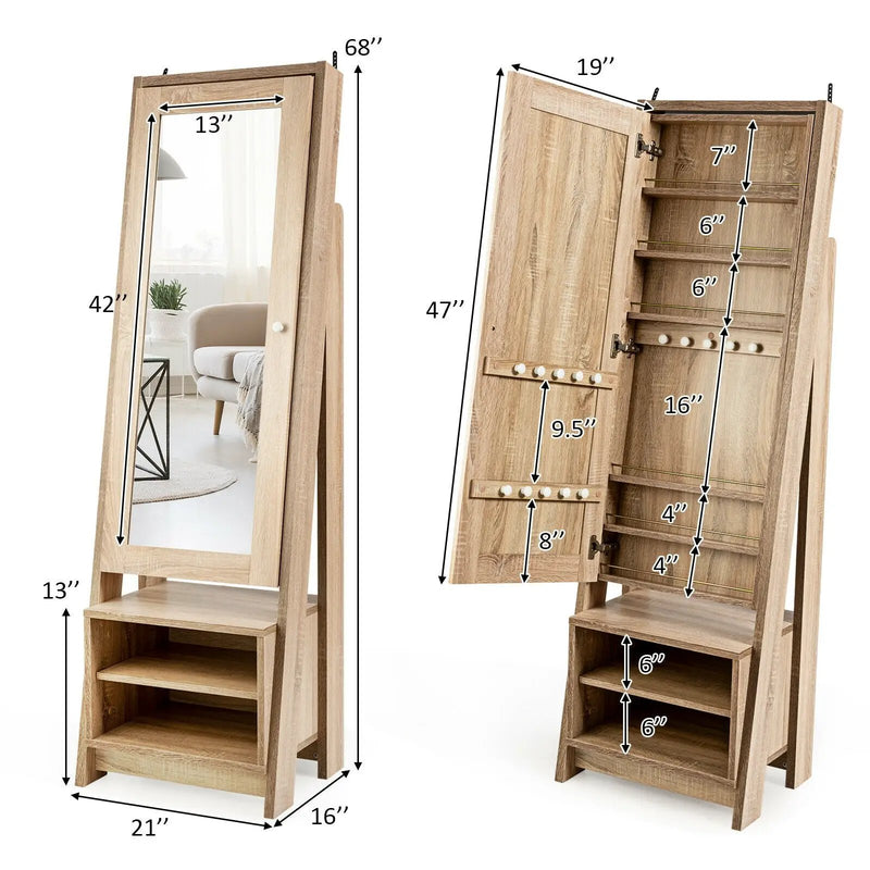 2-in-1 Wooden Cosmetics Storage Cabinet with Full-Length Mirror and Bottom Rack by DirectDeals