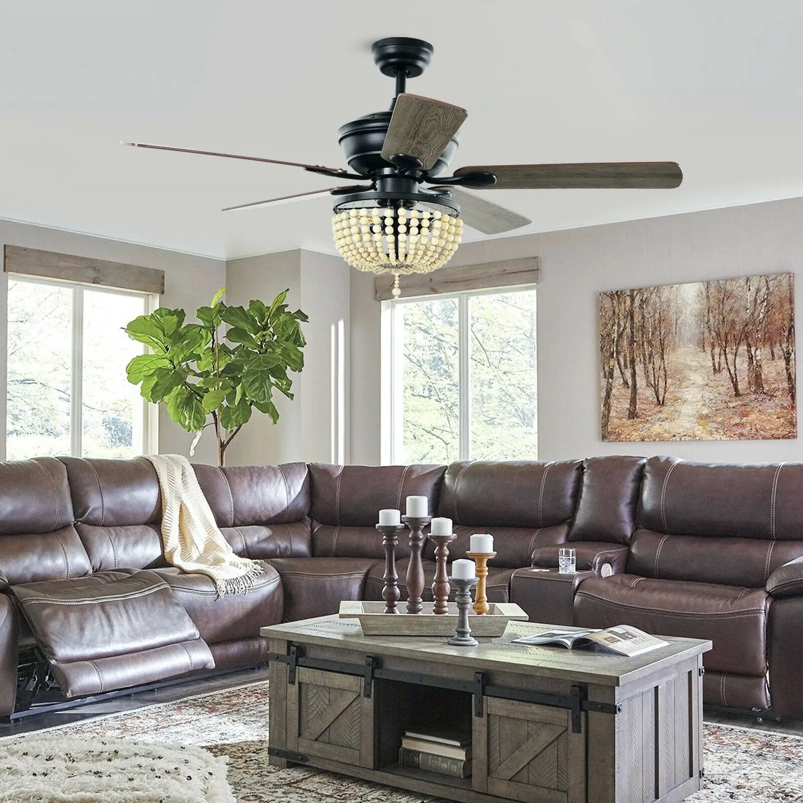52 Inch Retro Ceiling Fan Light with Reversible Blades Remote Control by DirectDeals
