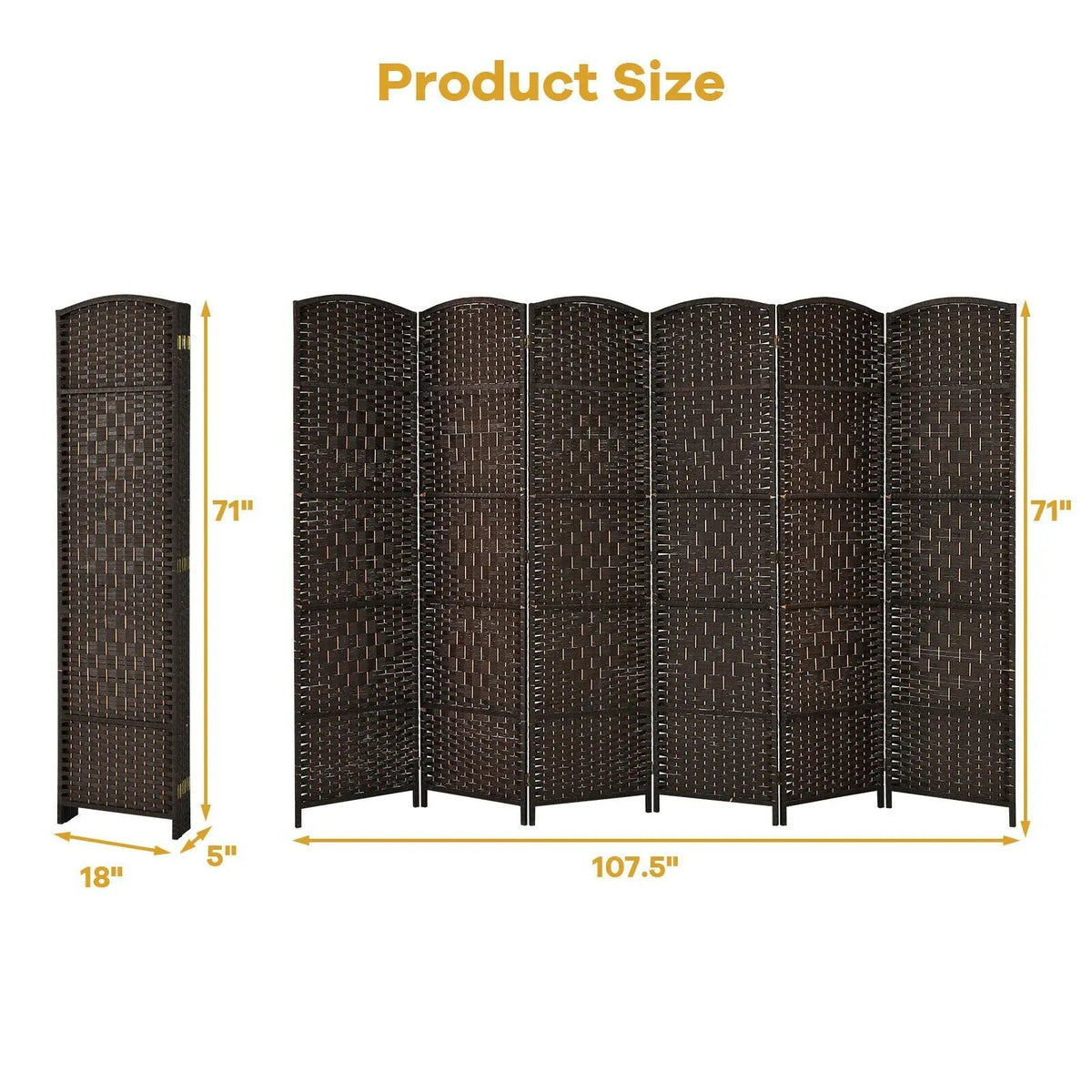 6.5Ft 6-Panel Weave Folding Fiber Room Divider Screen, photo 7 of 16
