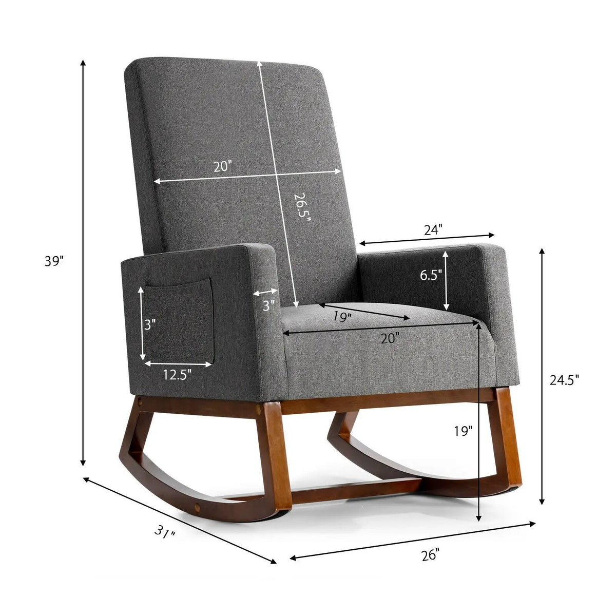 Rocking High Back Upholstered Lounge Armchair with Side Pocket, photo 4 of 9