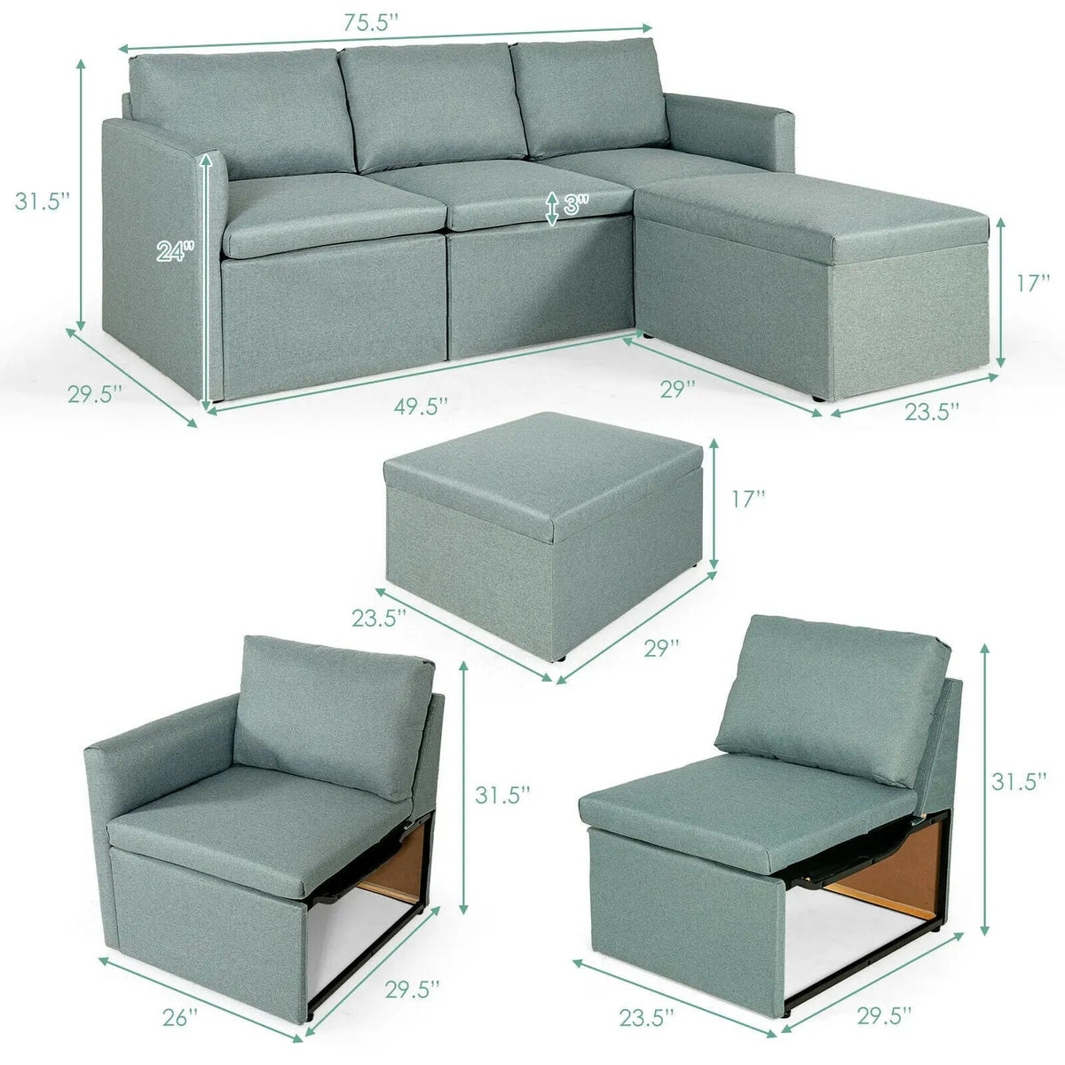 Convertible L-Shaped Sectional Sofa Couch with Reversible Chaise, photo 20 of 24
