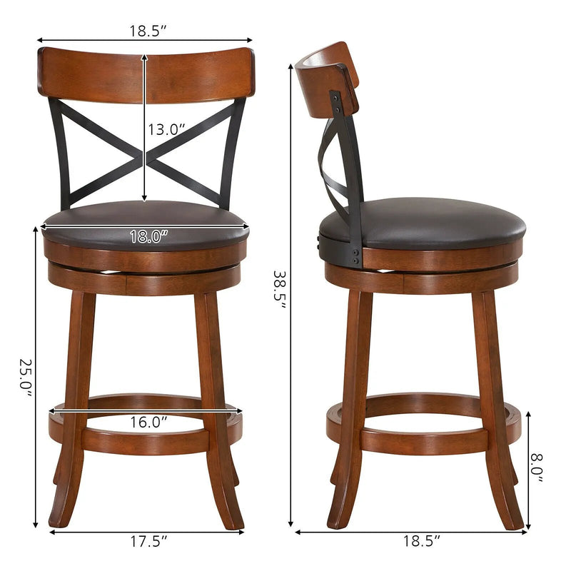 Set of 2 Bar Stools 360-Degree Swivel Dining Bar Chairs with Rubber Wood Legs by DirectDeals