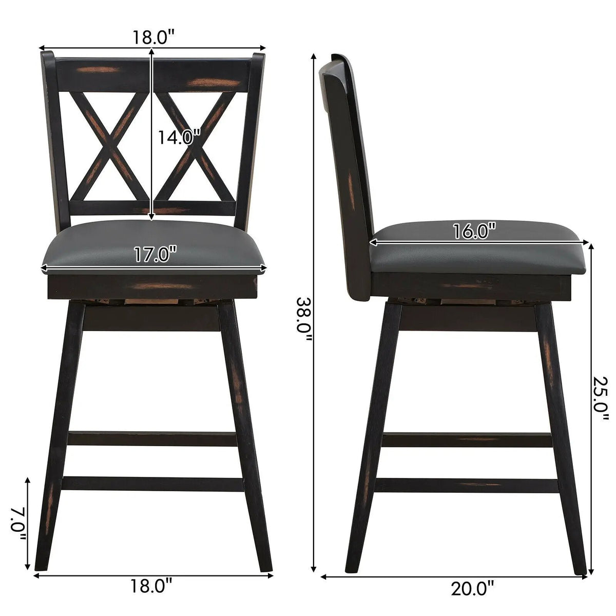 2 Pieces 24 Inch Swivel Counter Height Barstool Set with Rubber Wood Legs, photo 5 of 9