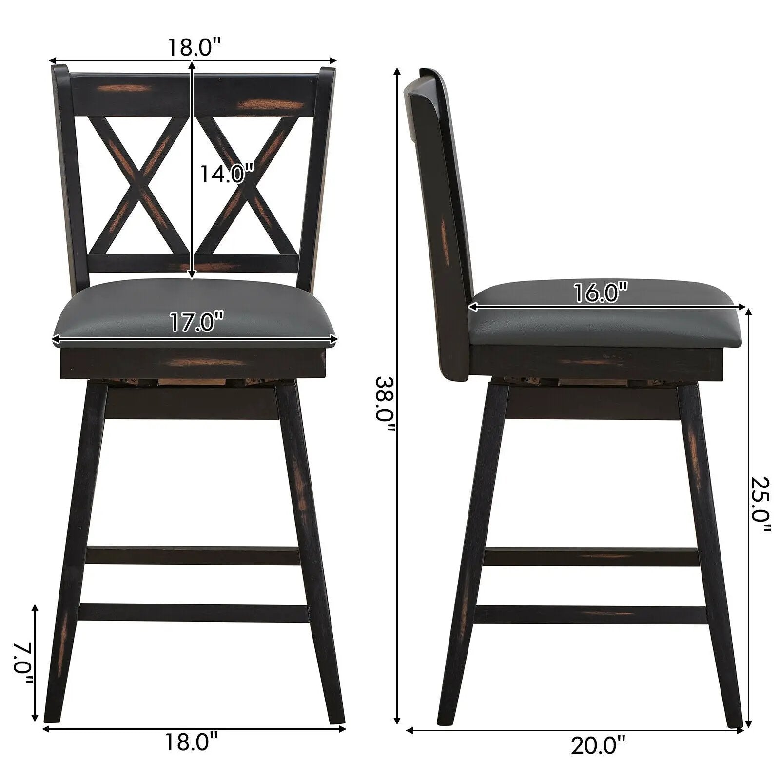 2 Pieces 24 Inch Swivel Counter Height Barstool Set with Rubber Wood Legs by DirectDeals