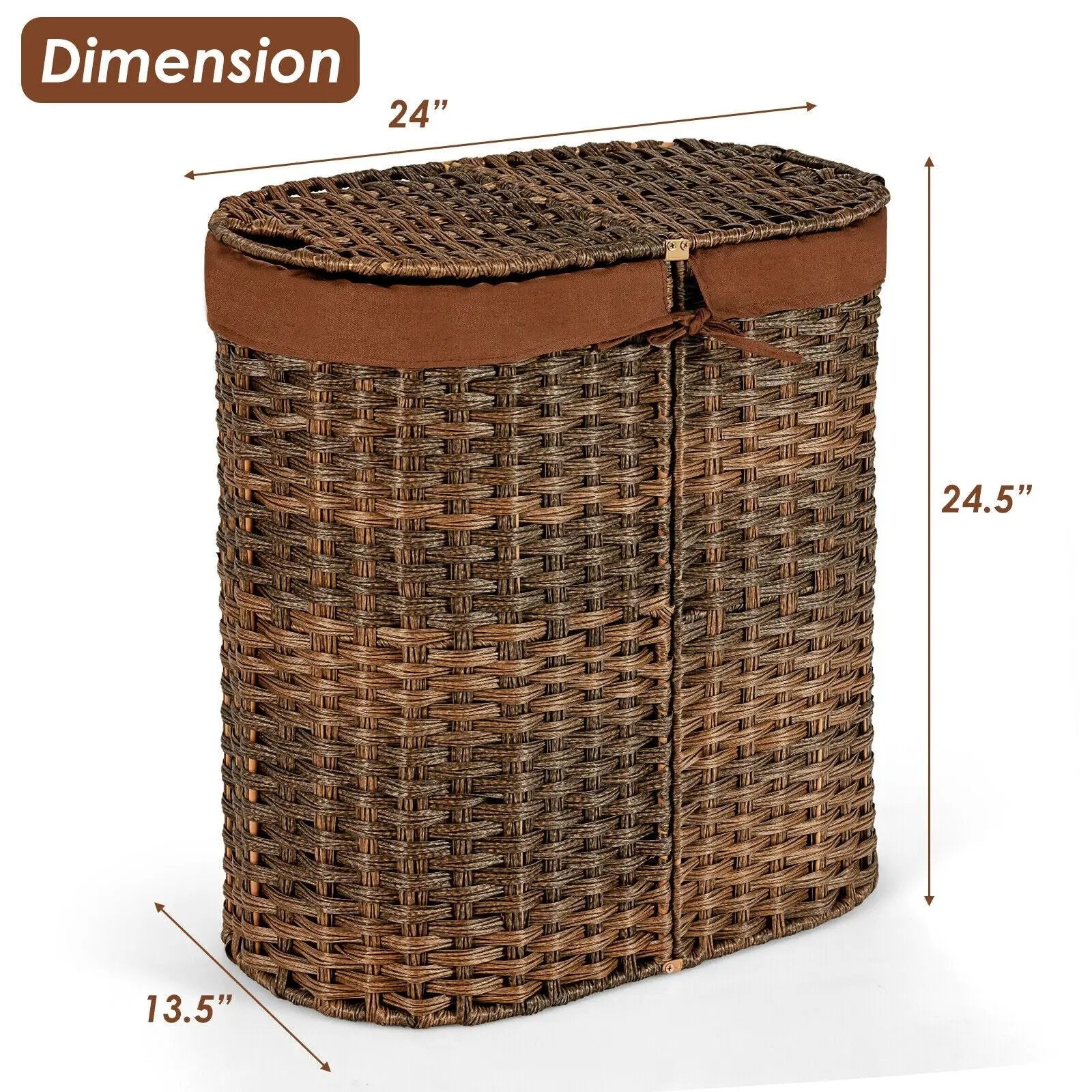 Handwoven Laundry Hamper Basket with 2 Removable Liner Bags by DirectDeals