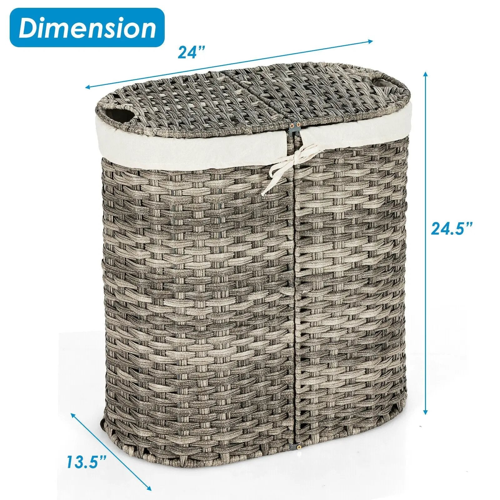 Handwoven Laundry Hamper Basket with 2 Removable Liner Bags by DirectDeals