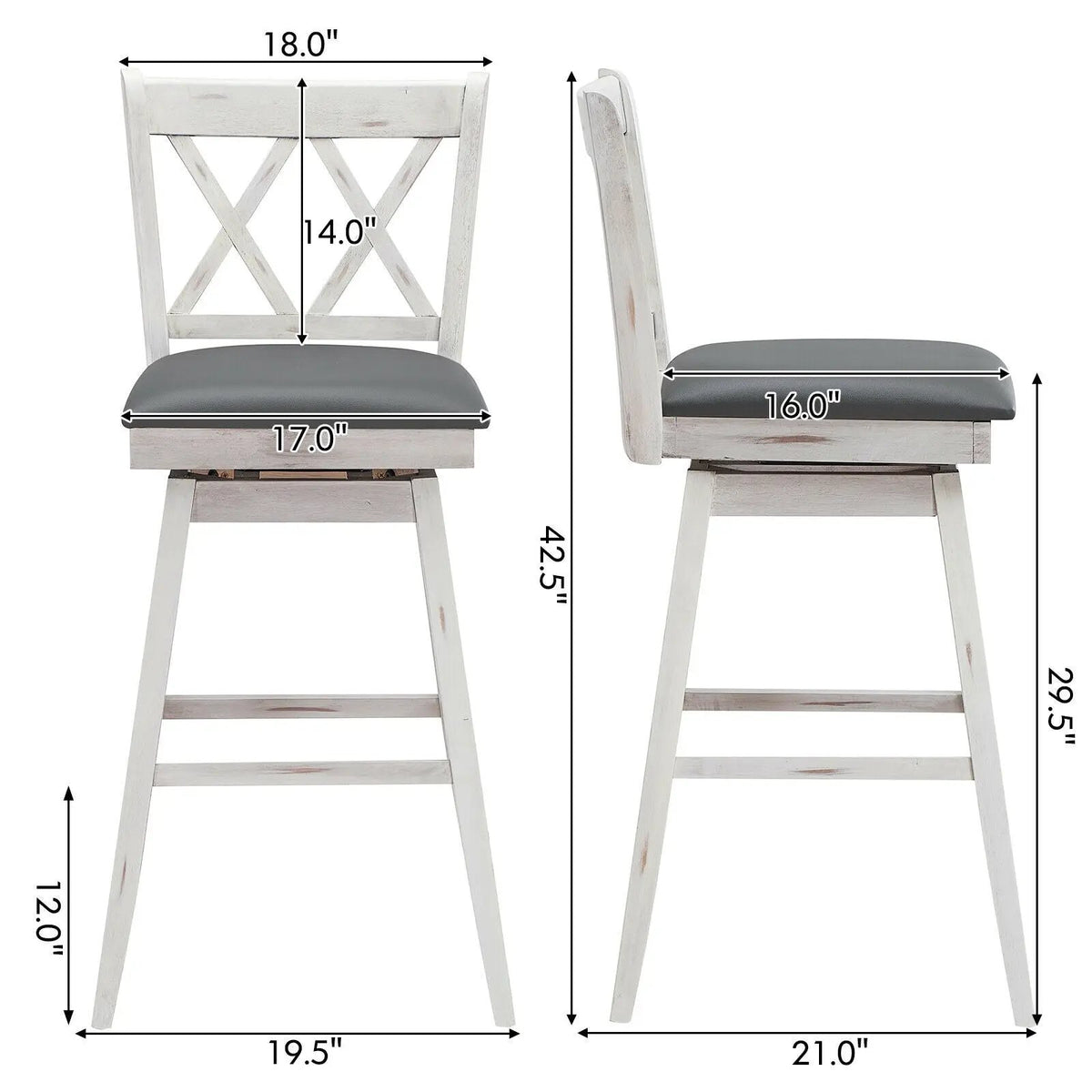 2 Pieces 29 Inches Swivel Counter Height Barstool Set with Rubber Wood Legs, photo 4 of 9
