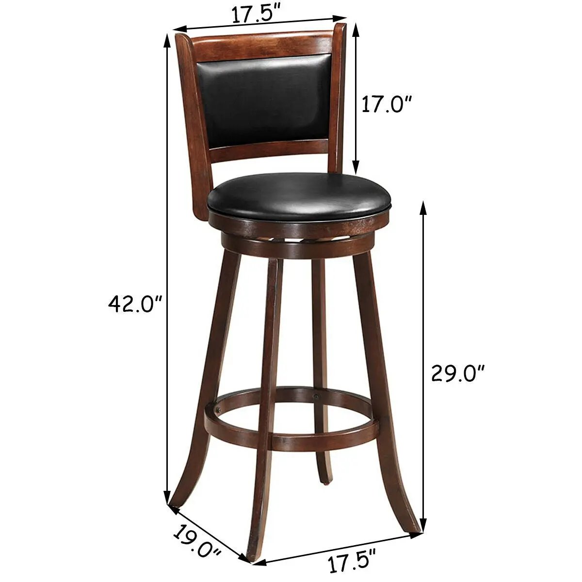 29 Inch Swivel Bar Height Stool Wooden Upholstered Dining Chair by DirectDeals