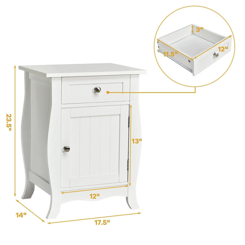 Wooden Accent End Table with Drawer Storage Cabinet Nightstand-White by DirectDeals