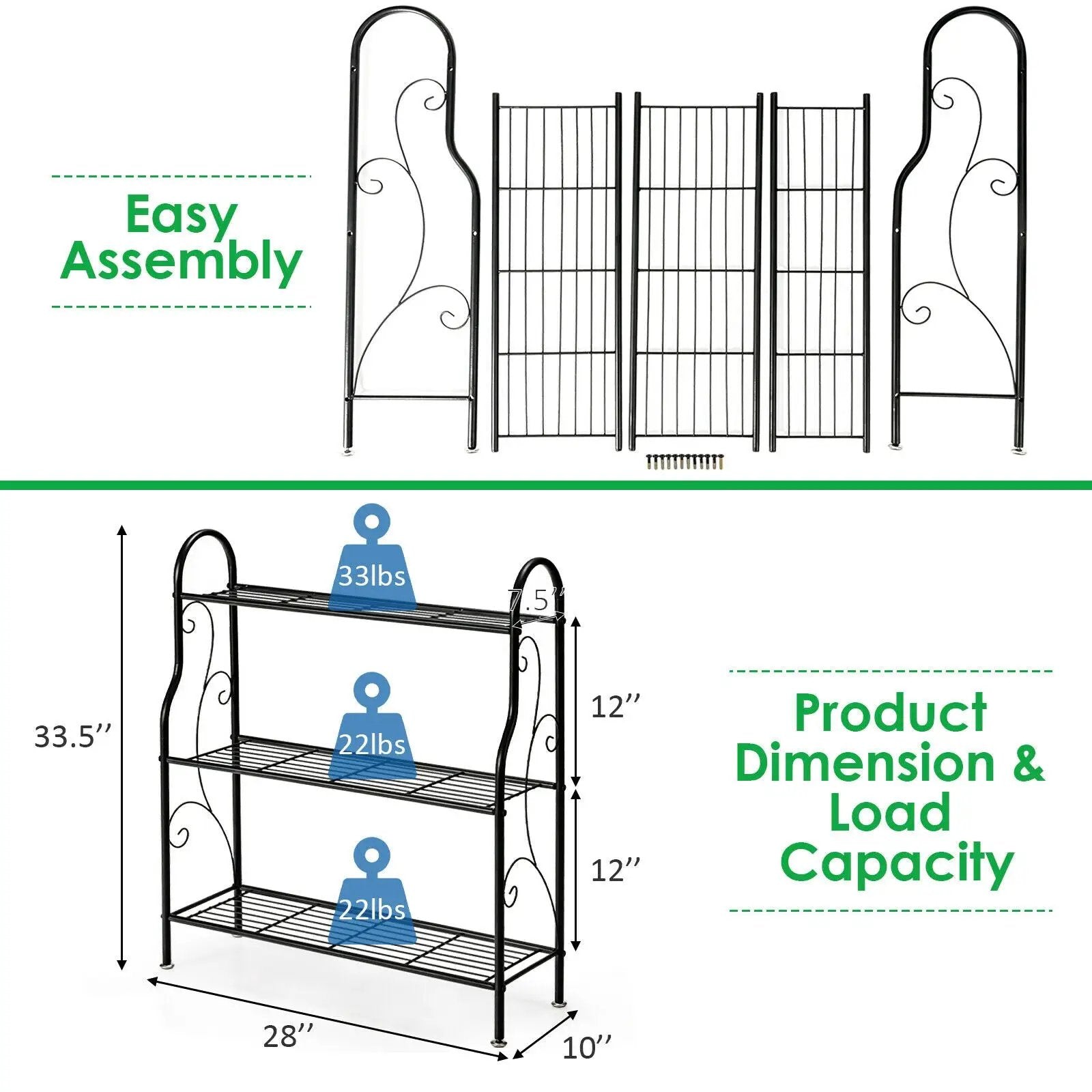 3-Tier Scrollwork Designed Metal Plant Stand-Black by DirectDeals