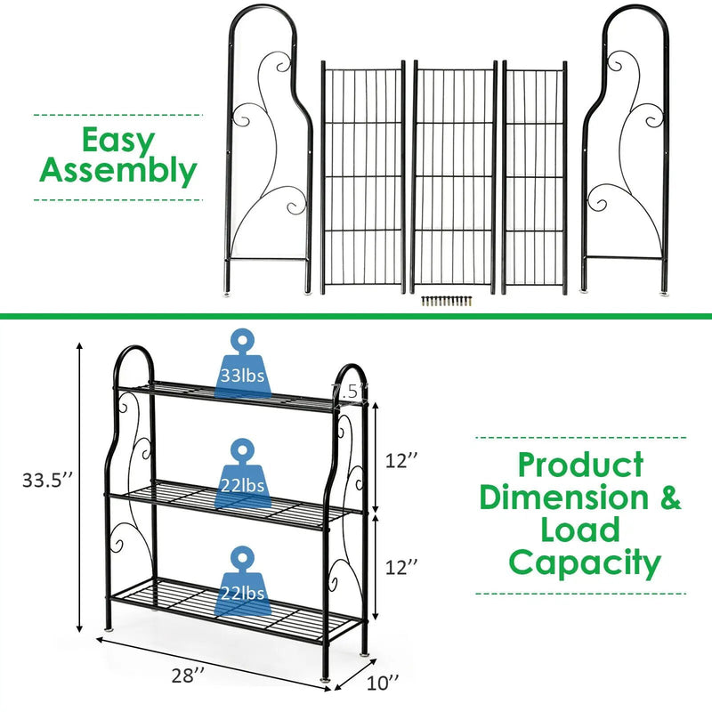 3-Tier Scrollwork Designed Metal Plant Stand-Black by DirectDeals