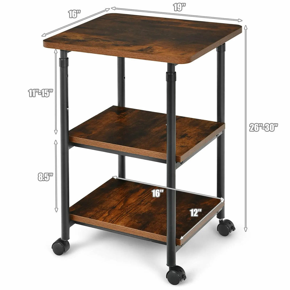 3-tier Adjustable Printer Stand with 360° Swivel Casters, photo 5 of 10