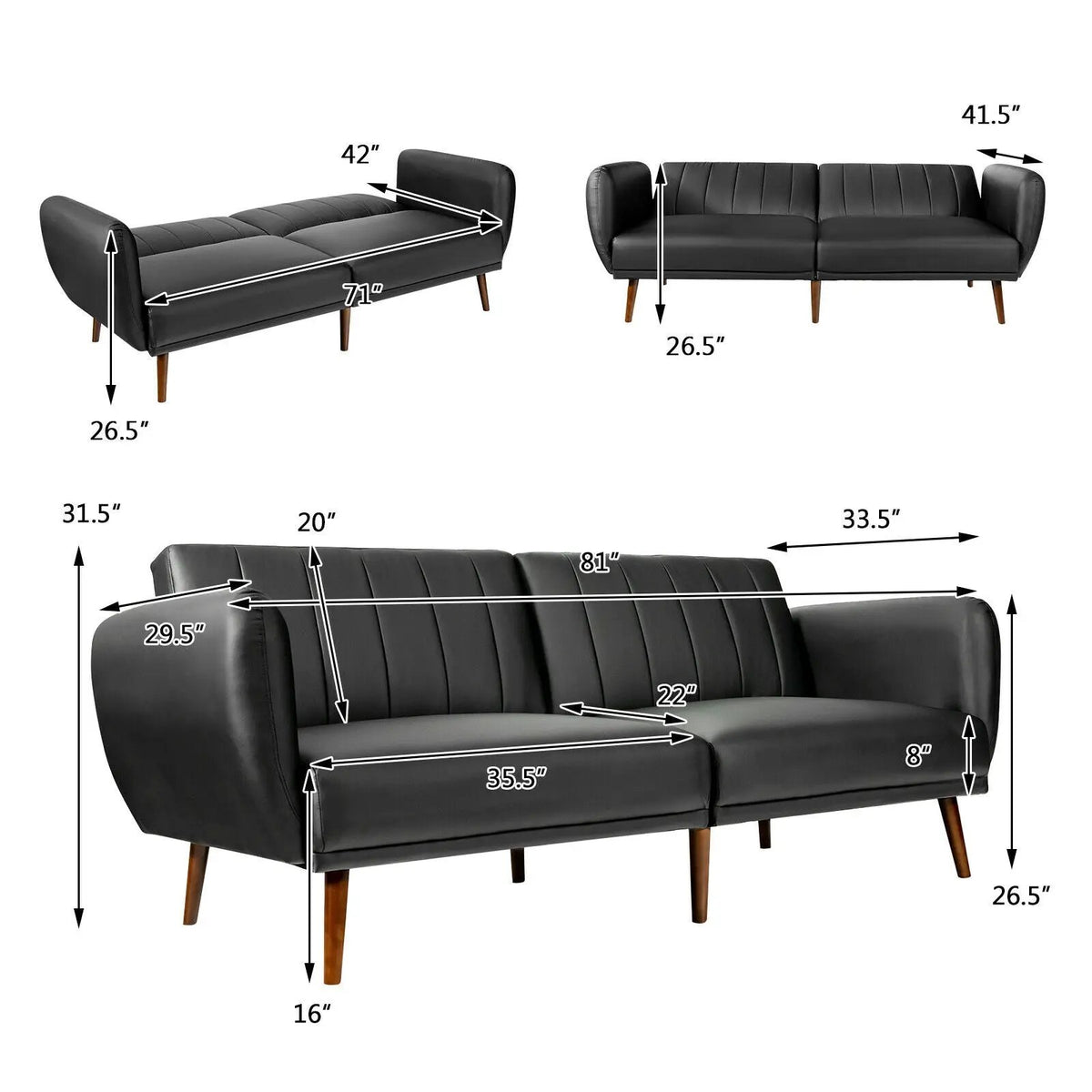 3 Seat Convertible Sofa Bed with Adjustable Backrest for Living Room, photo 5 of 9