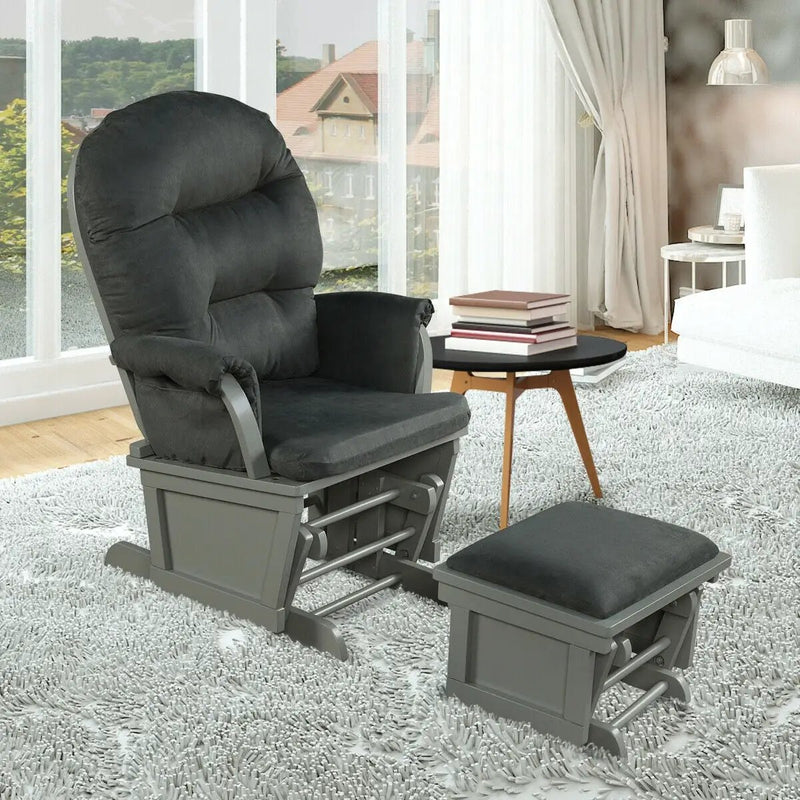 Wood Baby Glider and Ottoman Cushion Set with Padded Armrests for Nursing by DirectDeals
