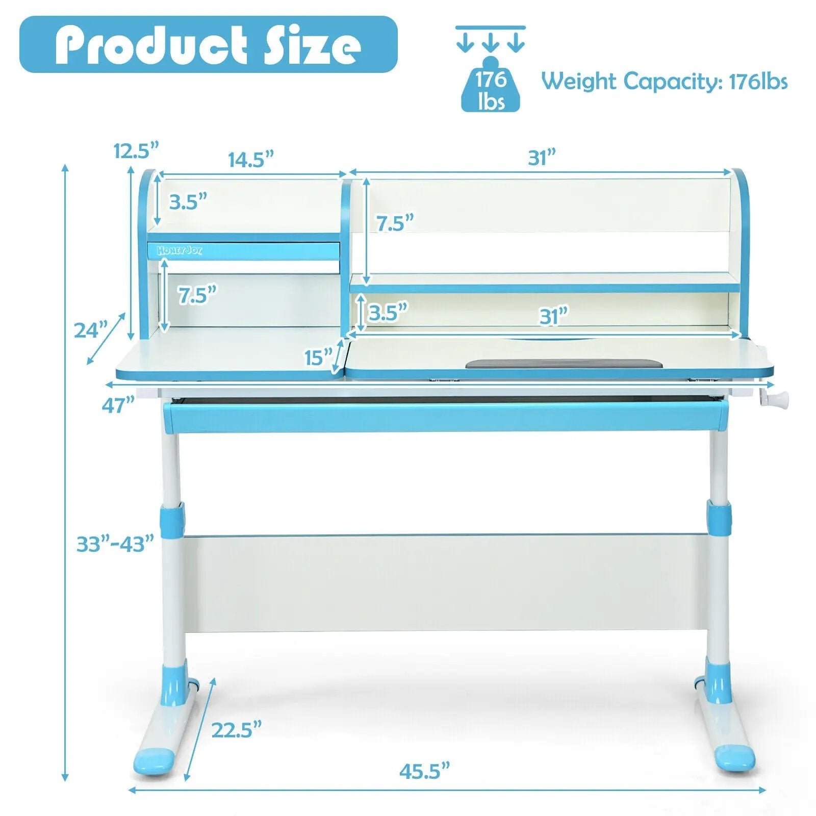 Adjustable Height Study Desk with Drawer and Tilted Desktop for School and Home by DirectDeals